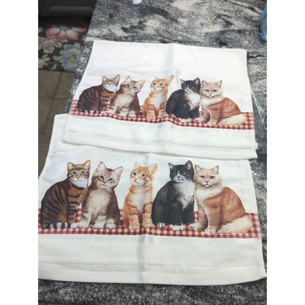 2 Cat Kitten Kitty Cat Hand Towels NEW